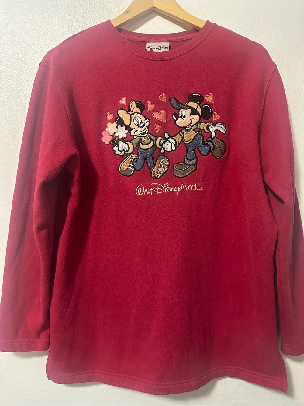 Disney Red Mickey & Minnie Embroidered Sweatshirt